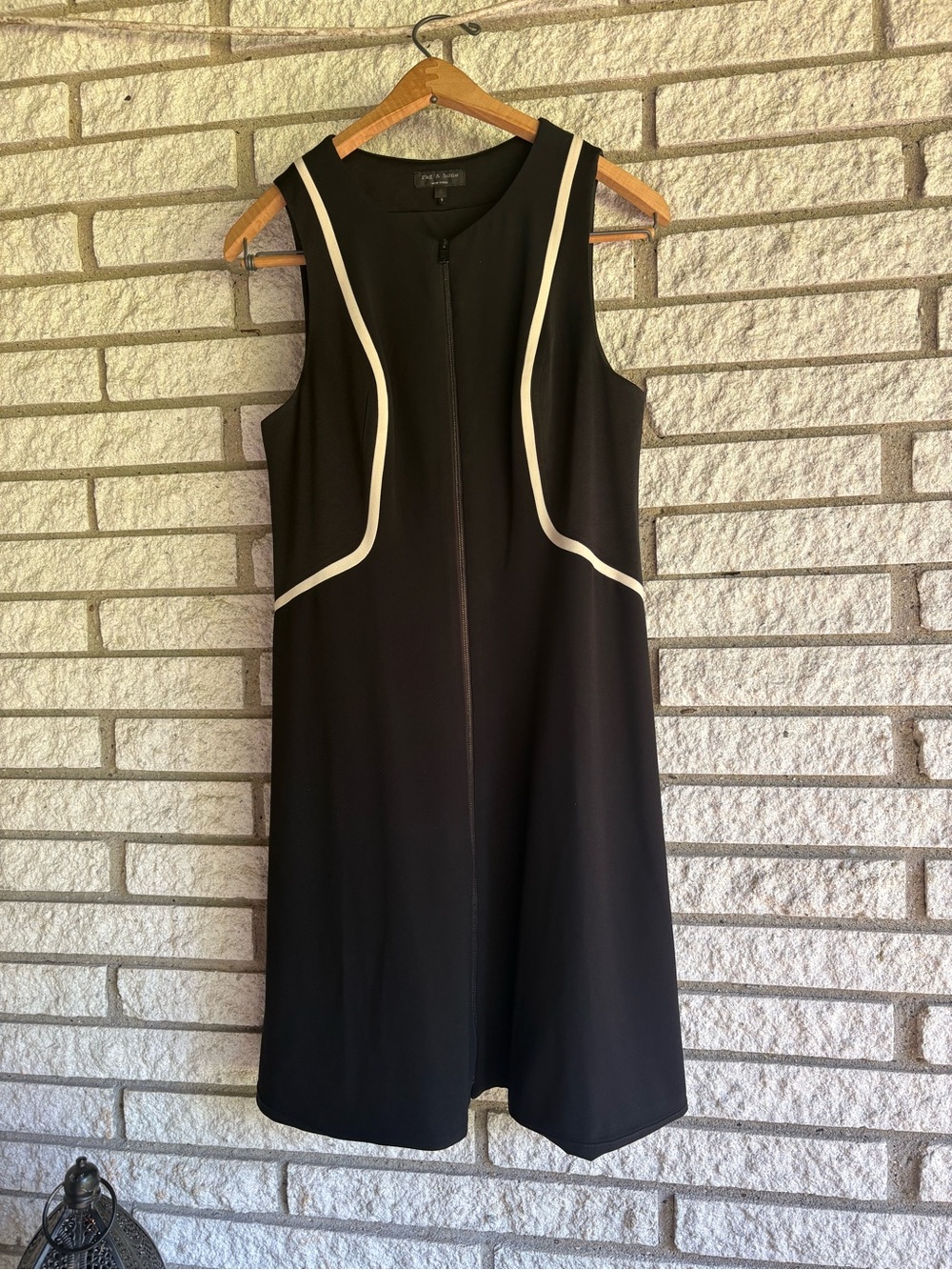 rag & bone Andrea front zipper Black white piping Midi Dress size 6